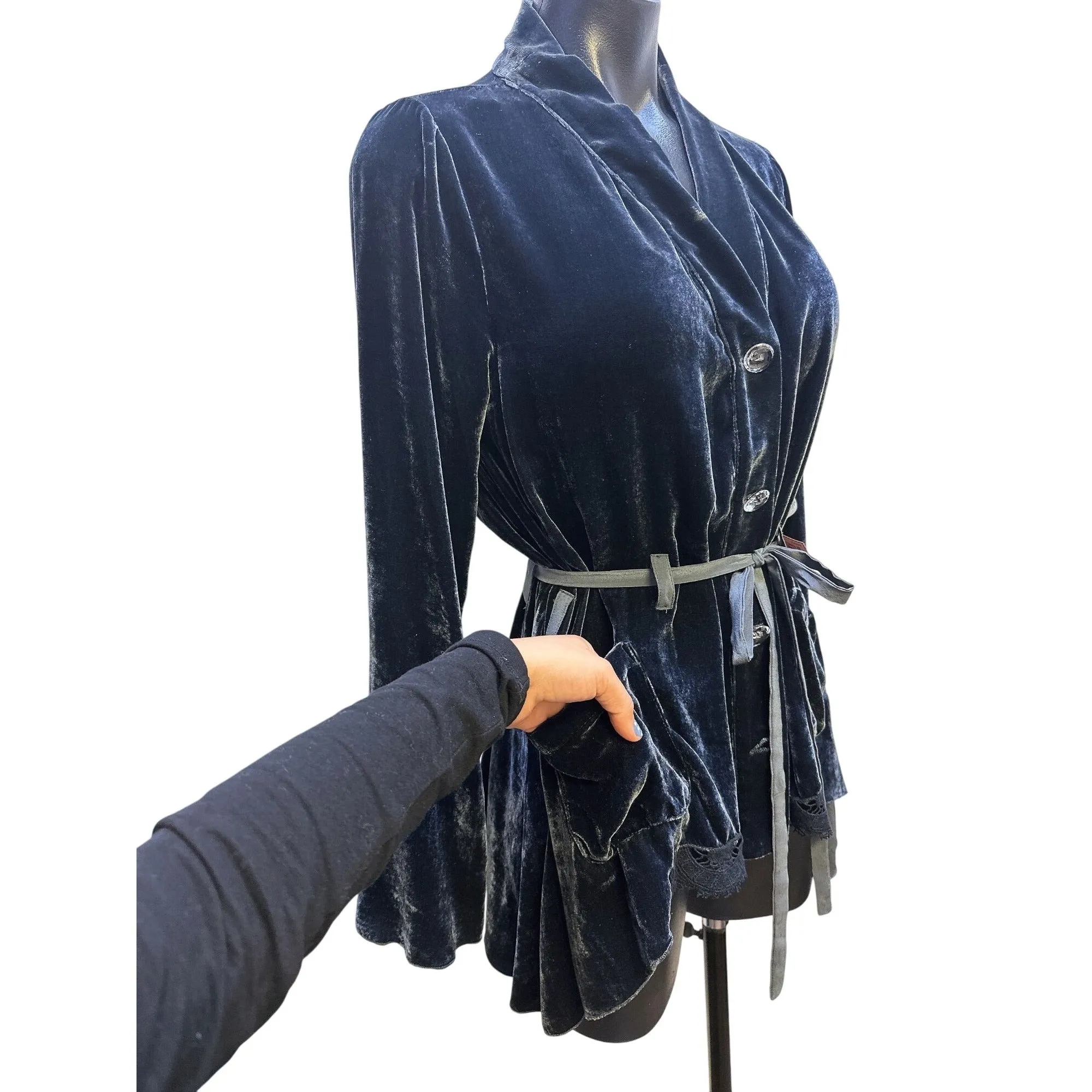 Love And Liberty Blue Velvet Tie-Waist Blazer Jacket w/Pockets Size S