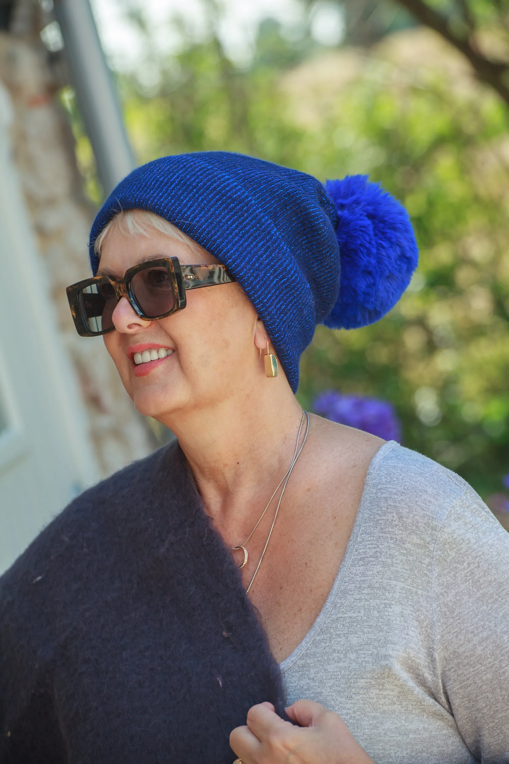 LYDIA - AW21 NEW SPARKLE STRIPES POM POM HAT HL21-C15