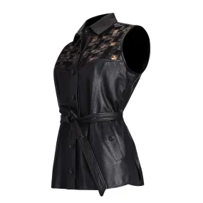 M265BOB - Cuadra black casual woven perforated leather vest for women