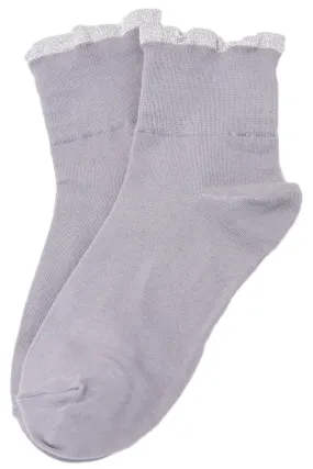Majestic Metallic Frill Cotton Socks Grey