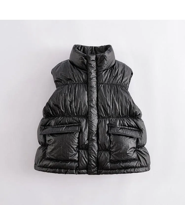 MARC & JANIE Girls Metallic Stand-up Collar Ultralight Down Vest 221657