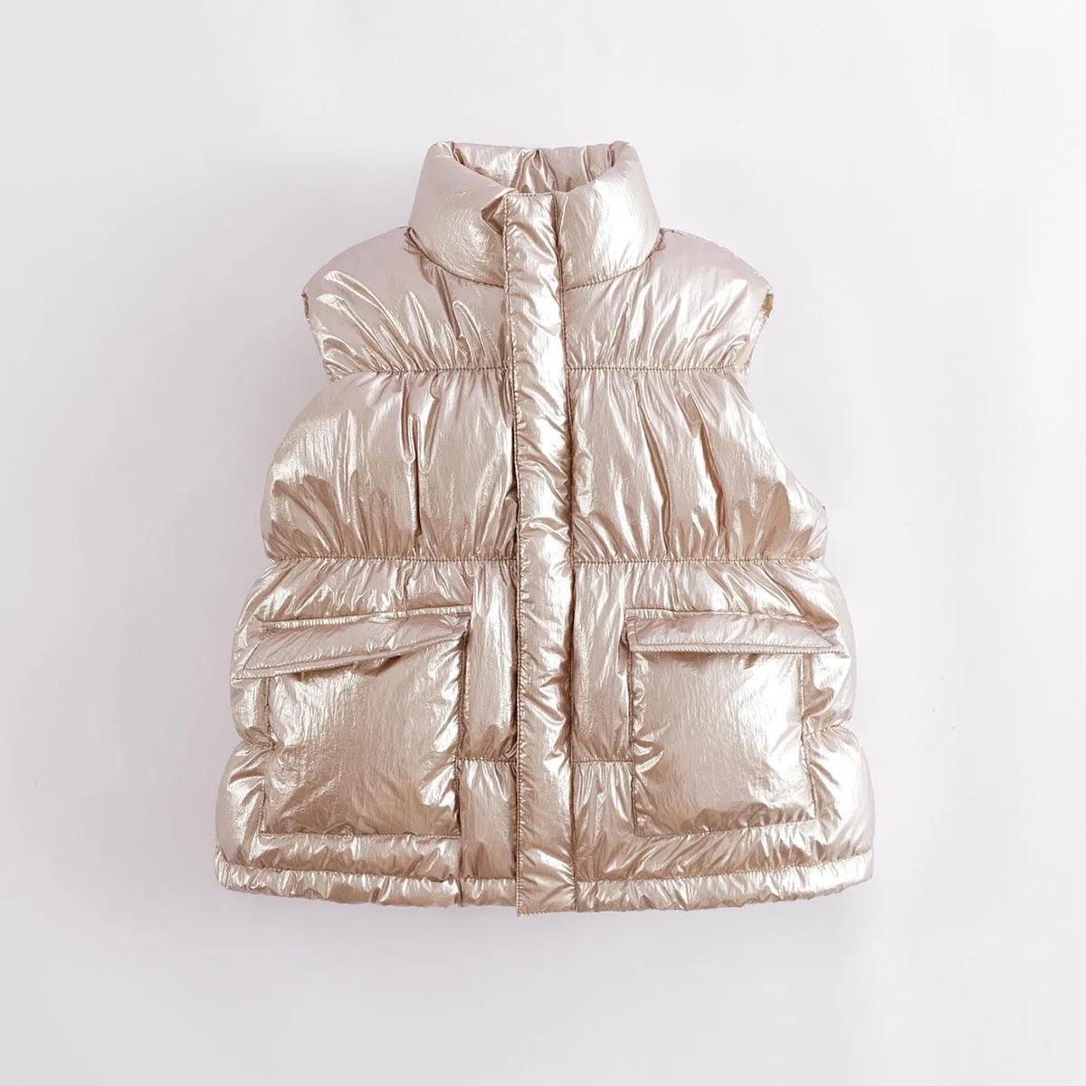 MARC & JANIE Girls Metallic Stand-up Collar Ultralight Down Vest 221657