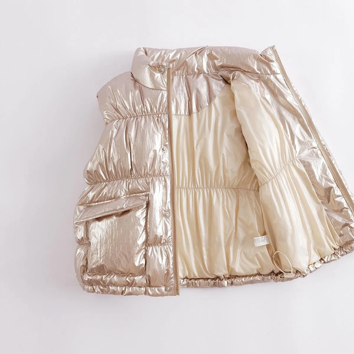 MARC & JANIE Girls Metallic Stand-up Collar Ultralight Down Vest 221657
