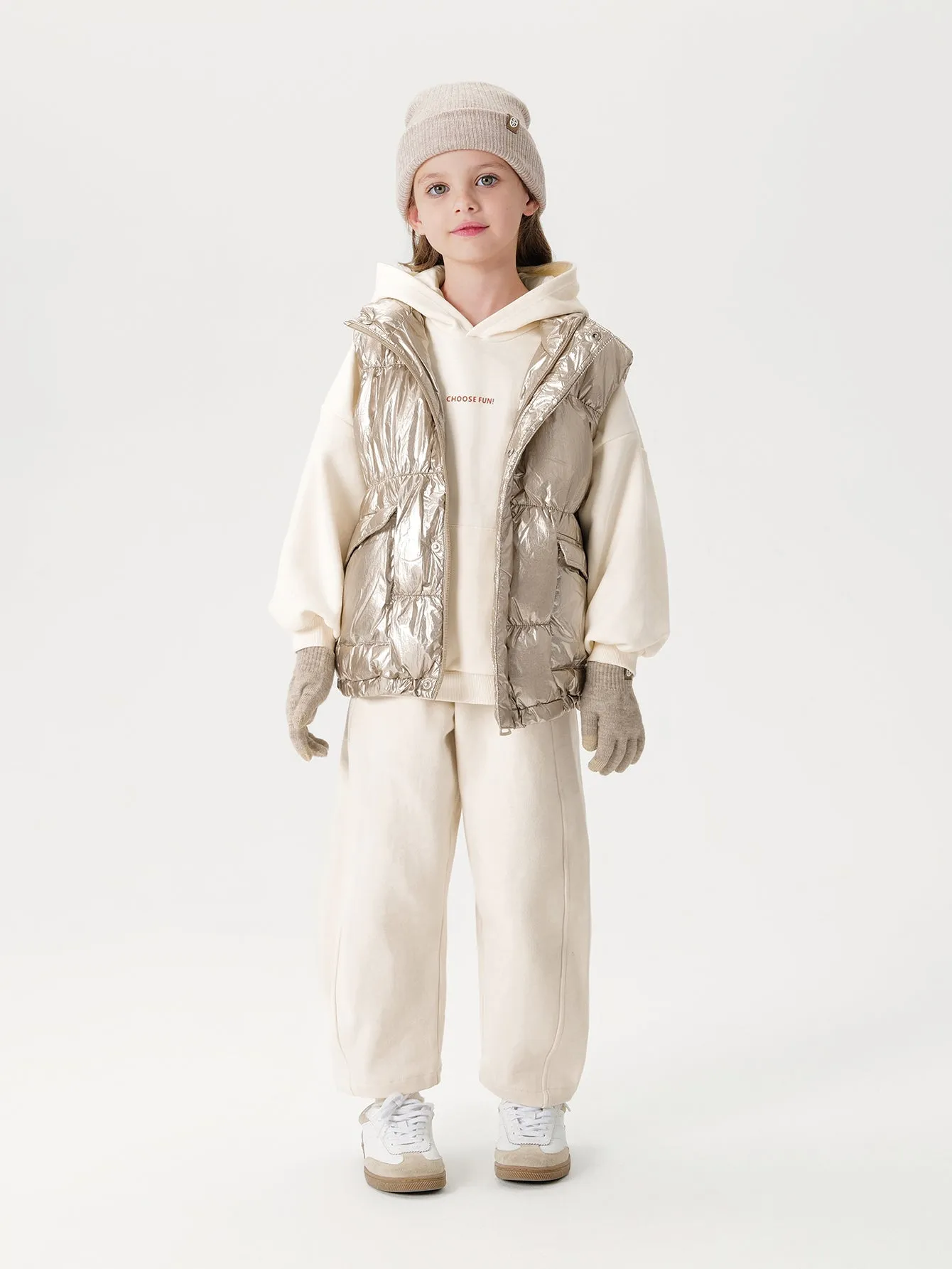 MARC & JANIE Girls Metallic Stand-up Collar Ultralight Down Vest 221657