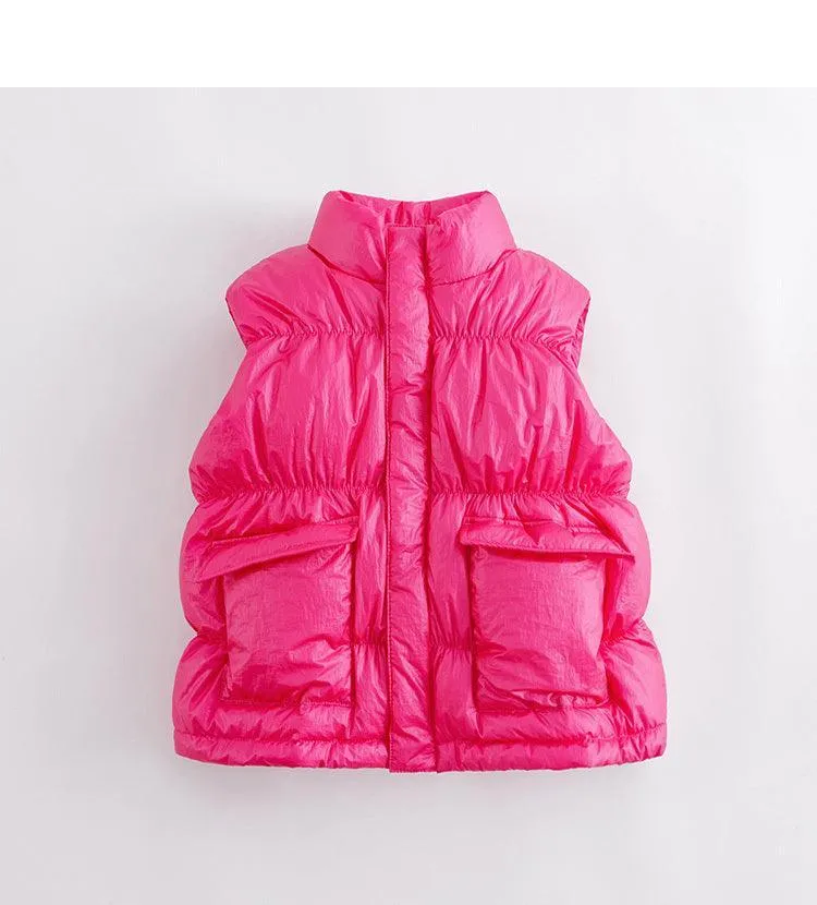 MARC & JANIE Girls Metallic Stand-up Collar Ultralight Down Vest 221657