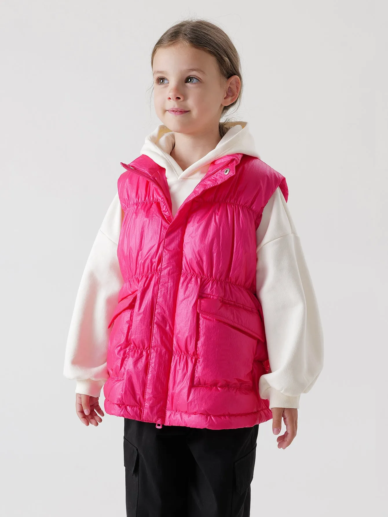 MARC & JANIE Girls Metallic Stand-up Collar Ultralight Down Vest 221657