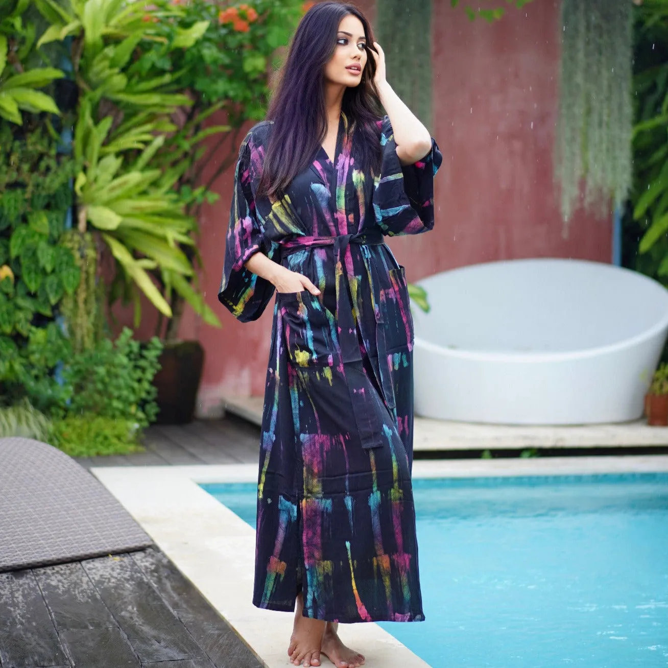 Mariah Bohemian Batik Kimono Belted Robe Jacket