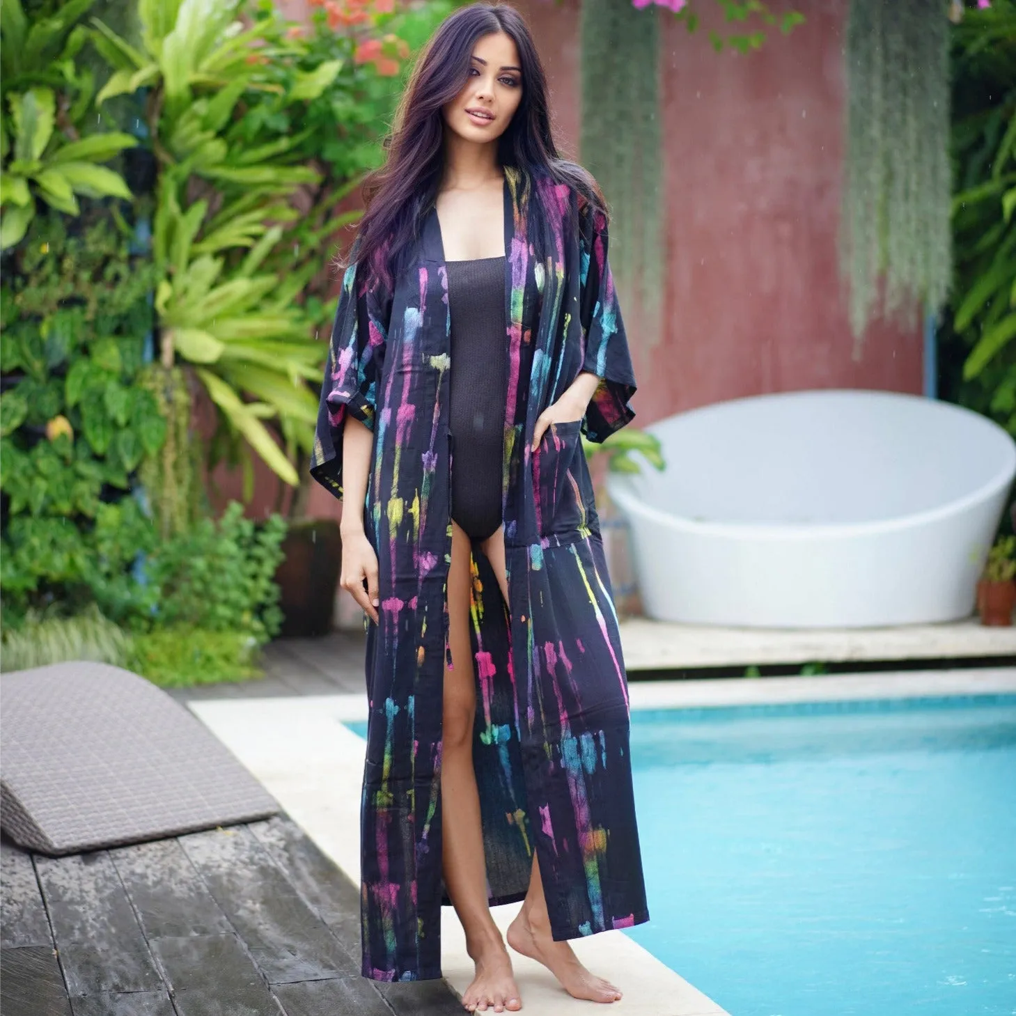 Mariah Bohemian Batik Kimono Belted Robe Jacket