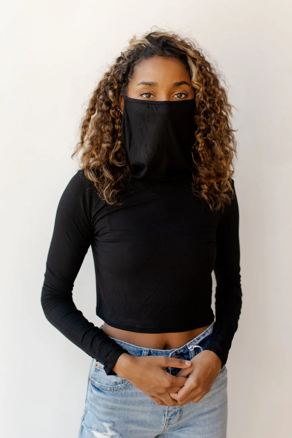 masked crop turtleneck