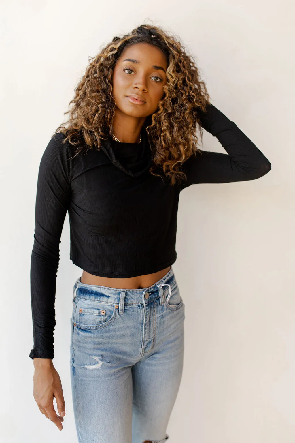 masked crop turtleneck