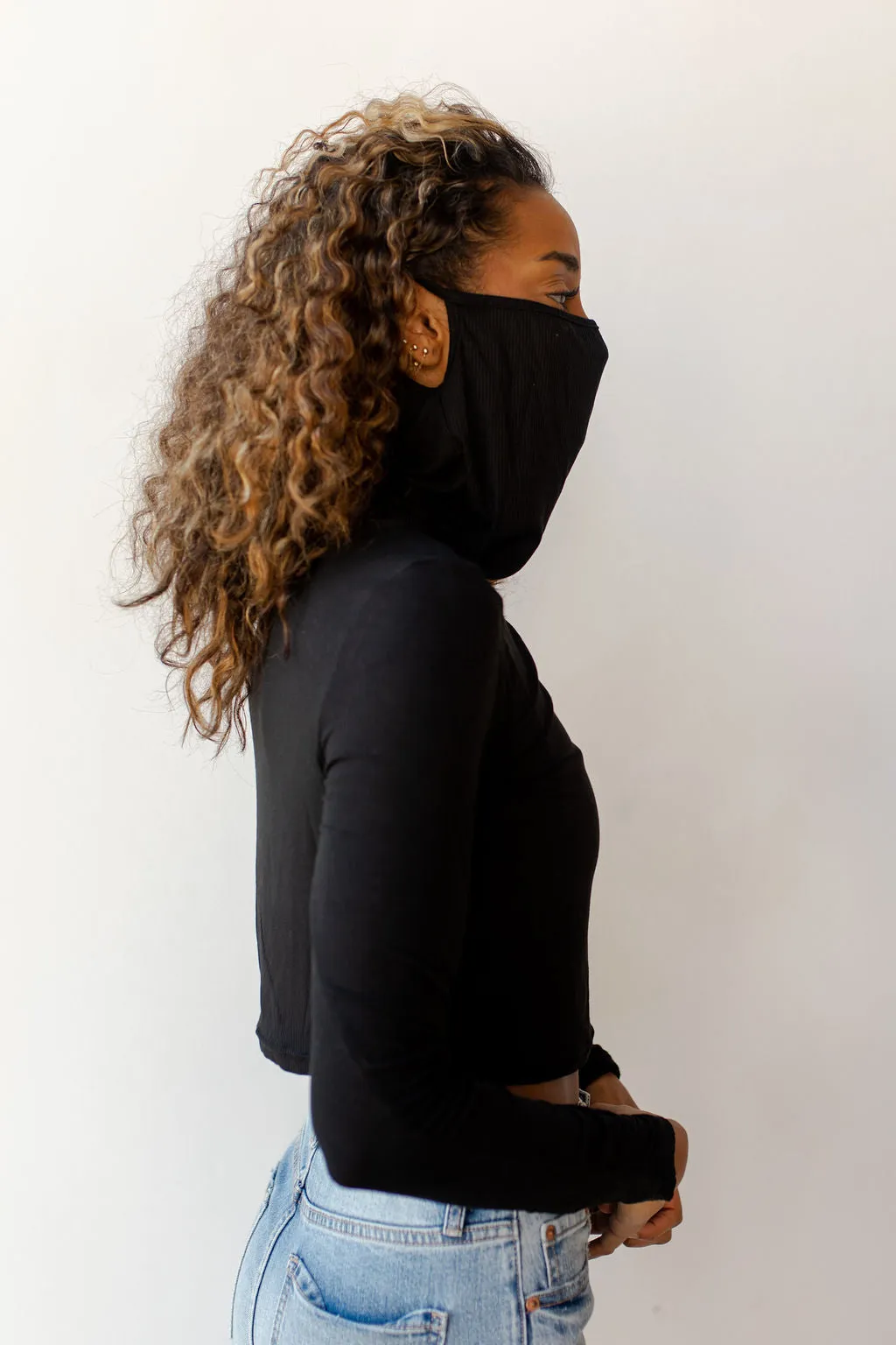 masked crop turtleneck