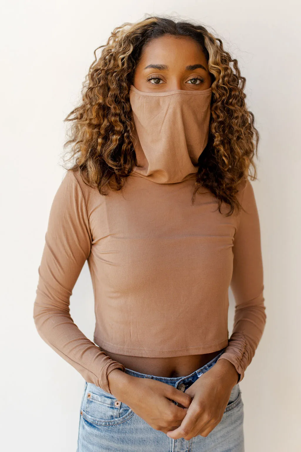 masked crop turtleneck
