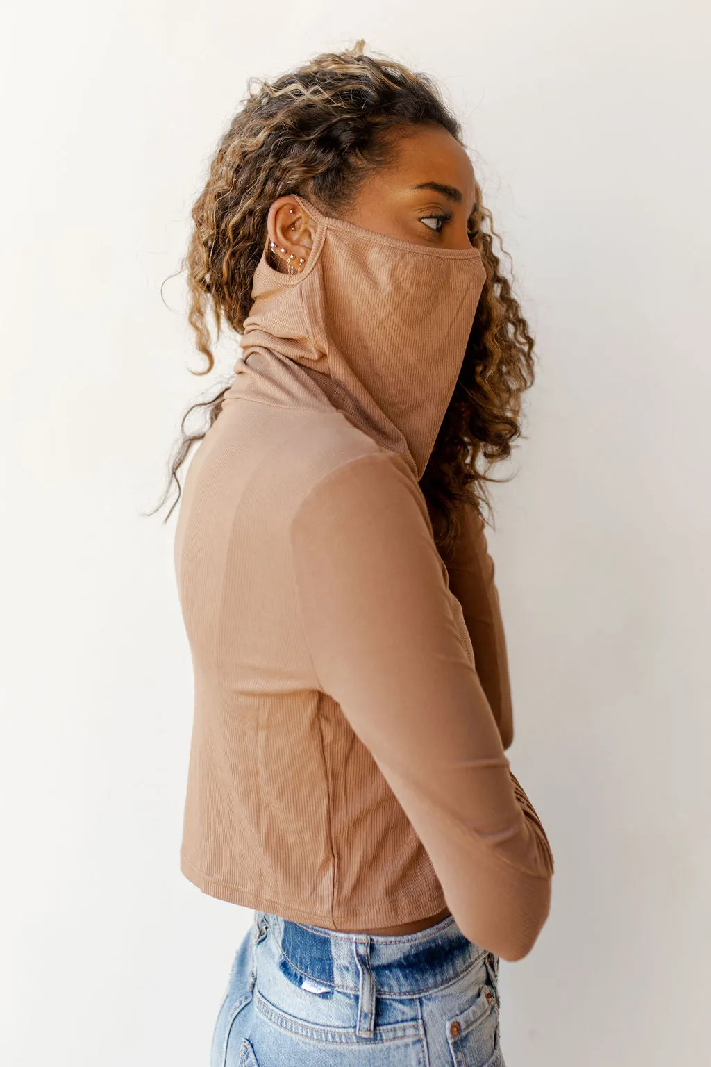 masked crop turtleneck