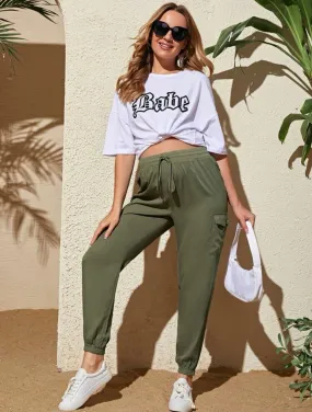 Maternity knit front flap pocket tapered pants