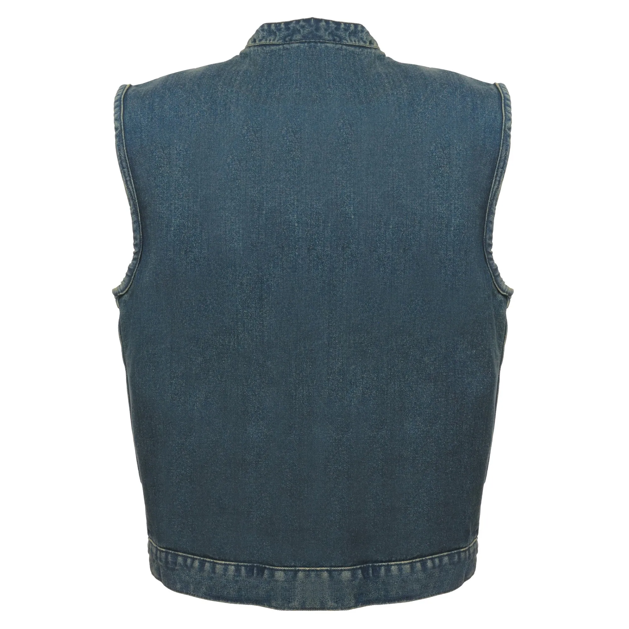 Men's Concealed Snap Denim Club Vest w/ Hidden Zipper