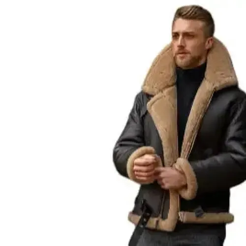 Men's Dark Brown B3 RAF Aviator Shearling Leather Jacket – Classic Pilot Style