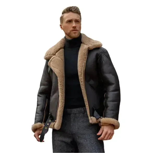 Men's Dark Brown B3 RAF Aviator Shearling Leather Jacket – Classic Pilot Style