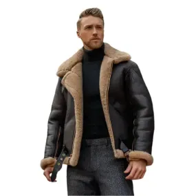 Men's Dark Brown B3 RAF Aviator Shearling Leather Jacket – Classic Pilot Style