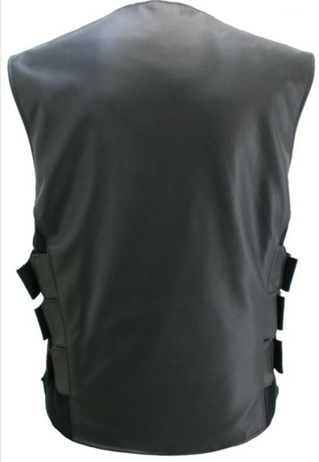 Mens Genuine Leather Cut SWAT Style Biker Vest