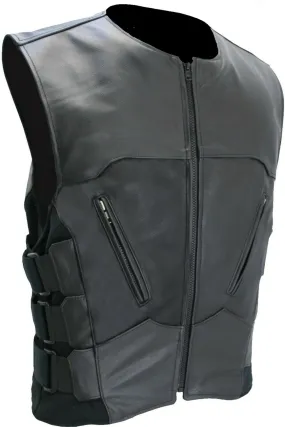 Mens Genuine Leather Cut SWAT Style Biker Vest