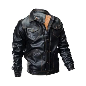 Men's Multi-Pocket Plus Fleece Leather Jacket