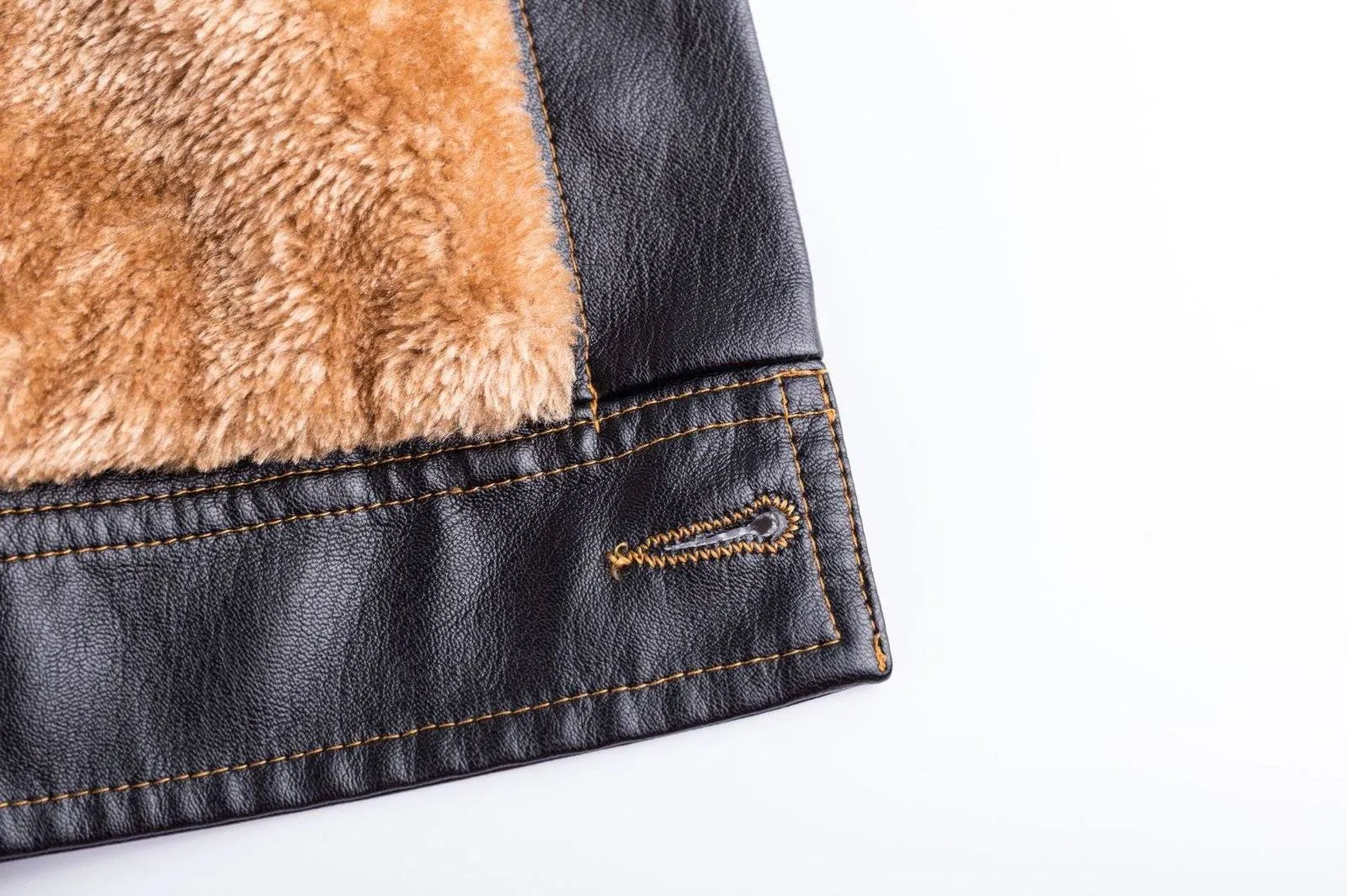 Men's Multi-Pocket Plus Fleece Leather Jacket