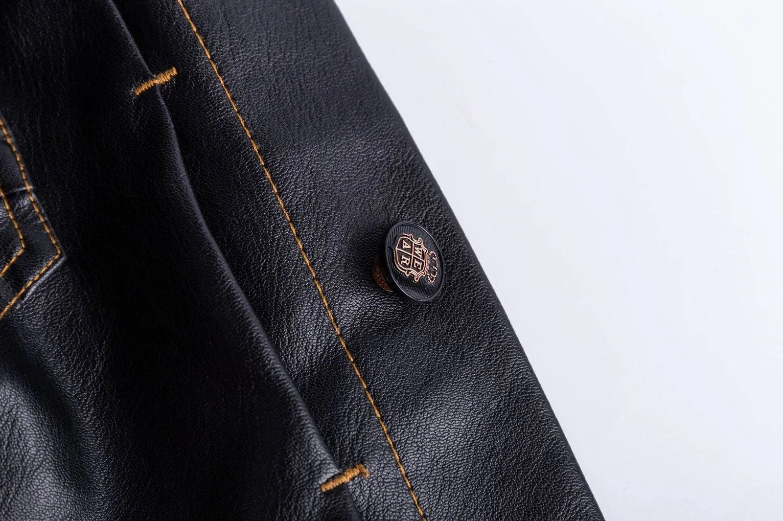 Men's Multi-Pocket Plus Fleece Leather Jacket
