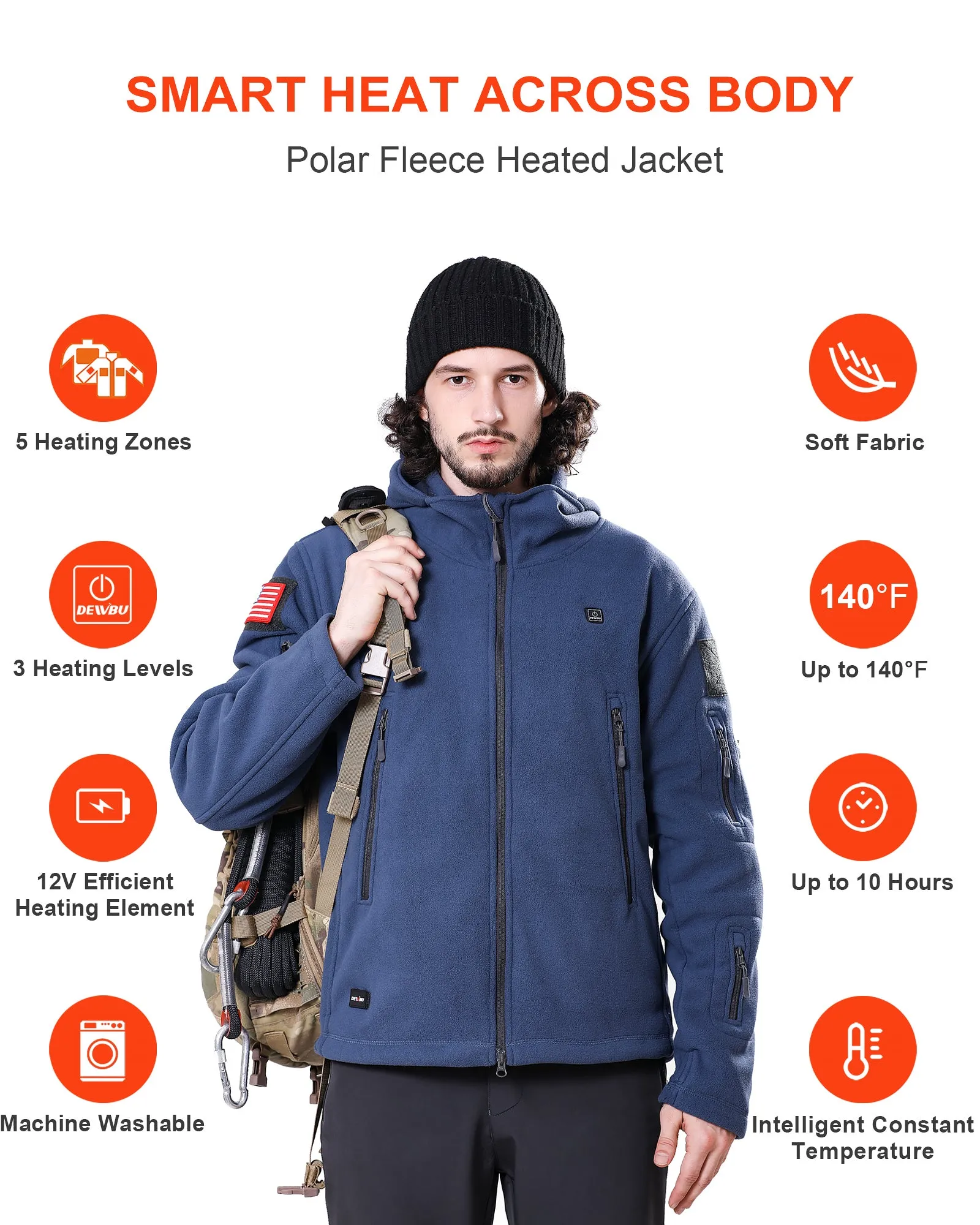 Men's Polar Fleece Heated Jacket With 12V Battery Pack - Blue Haze