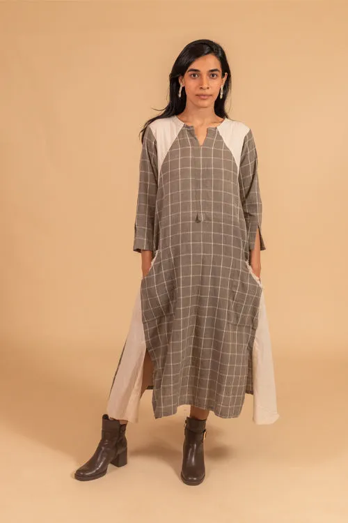 Moralfibre  Side Kali Dress In Checks And Kora Fabric From "Shapes Collection "