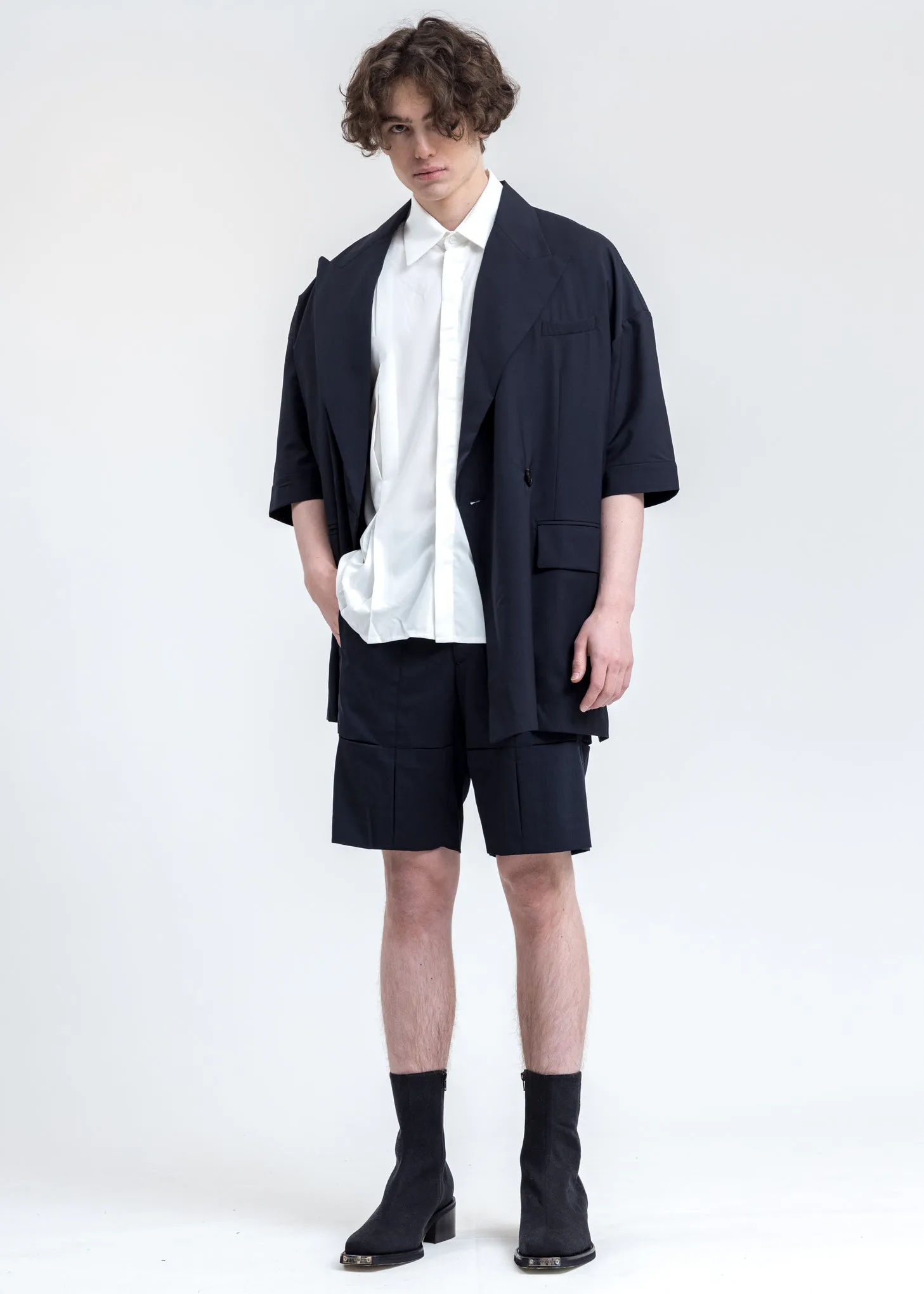 Navy Short Sleeves Blazer