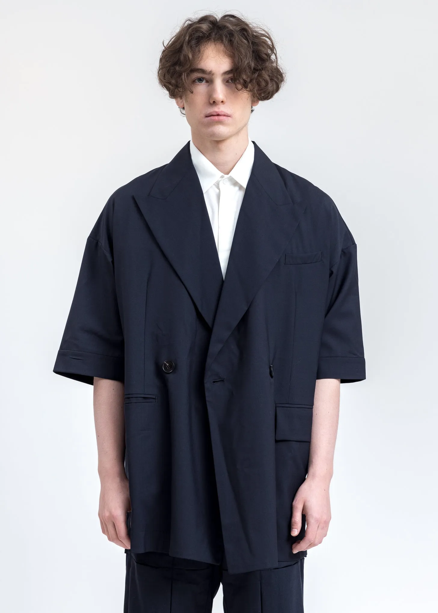 Navy Short Sleeves Blazer
