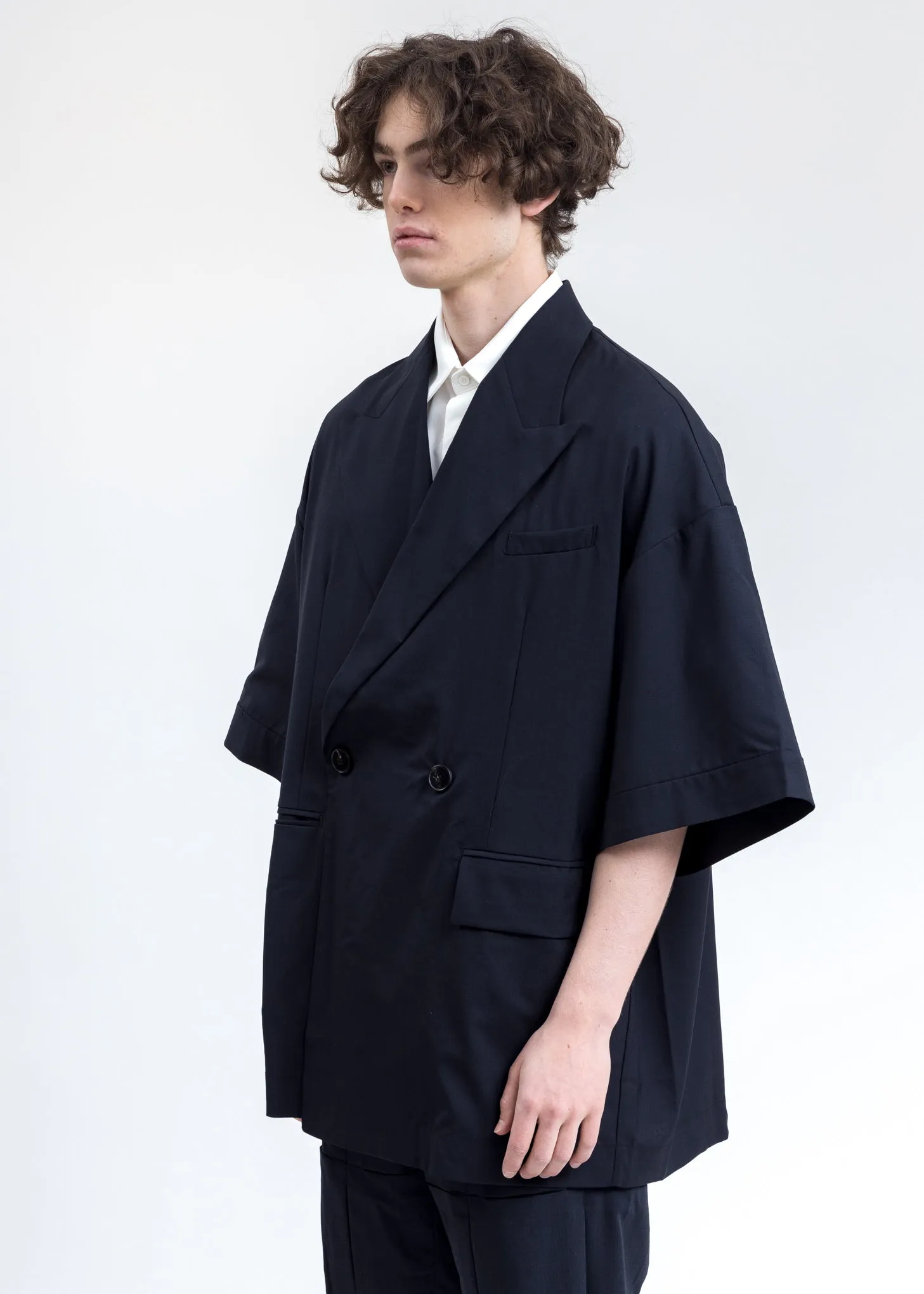 Navy Short Sleeves Blazer