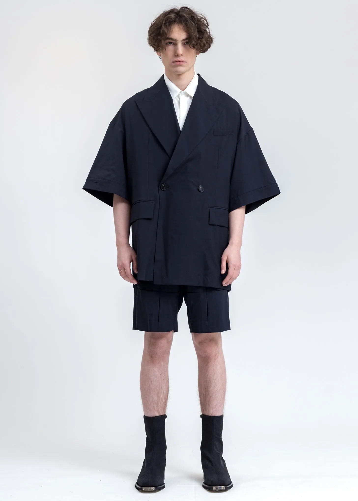 Navy Short Sleeves Blazer
