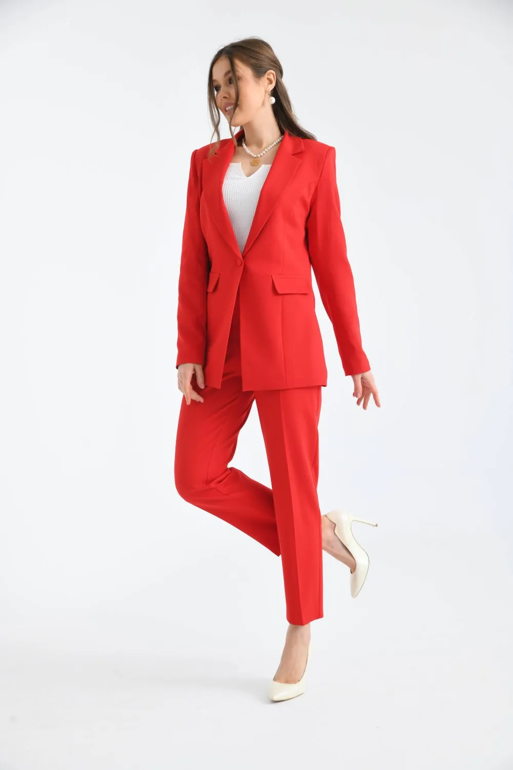 NDL Women Buttoned Satin Women's Suit Dress Red - Lafayette