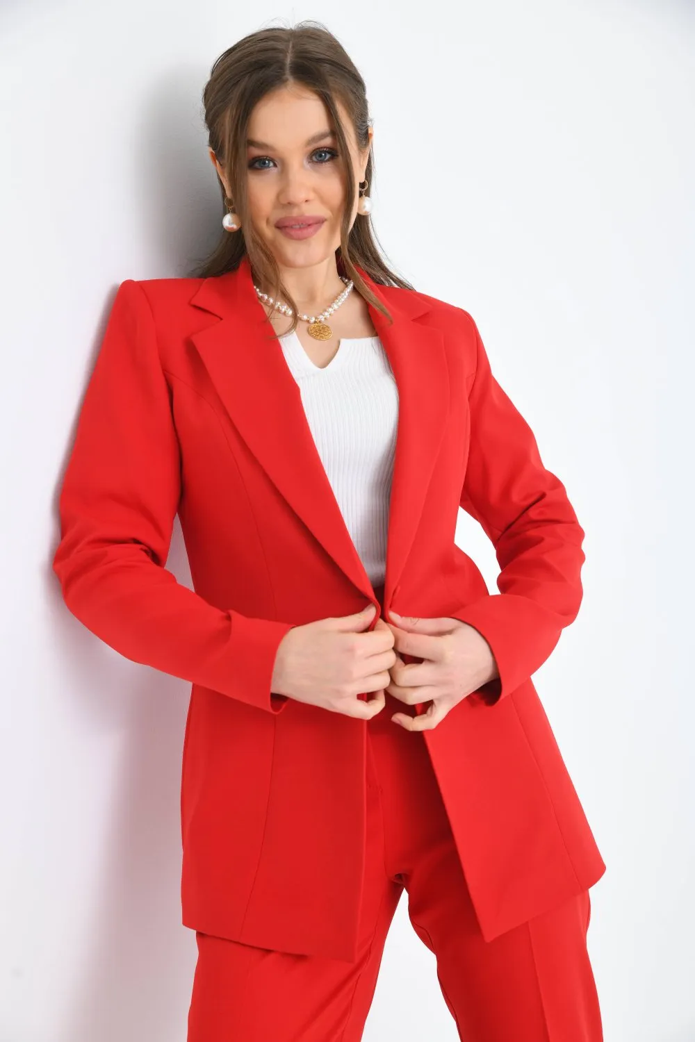 NDL Women Buttoned Satin Women's Suit Dress Red - Lafayette