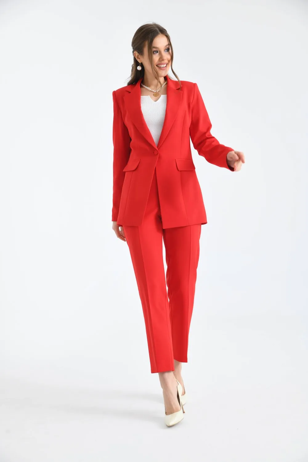 NDL Women Buttoned Satin Women's Suit Dress Red - Lafayette