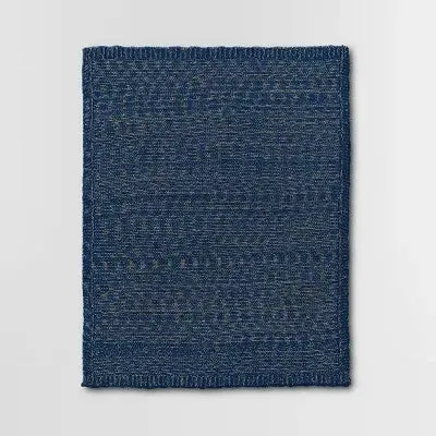 New - Cozy Metallic Yarn Knit Throw Blanket Navy Blue - Threshold