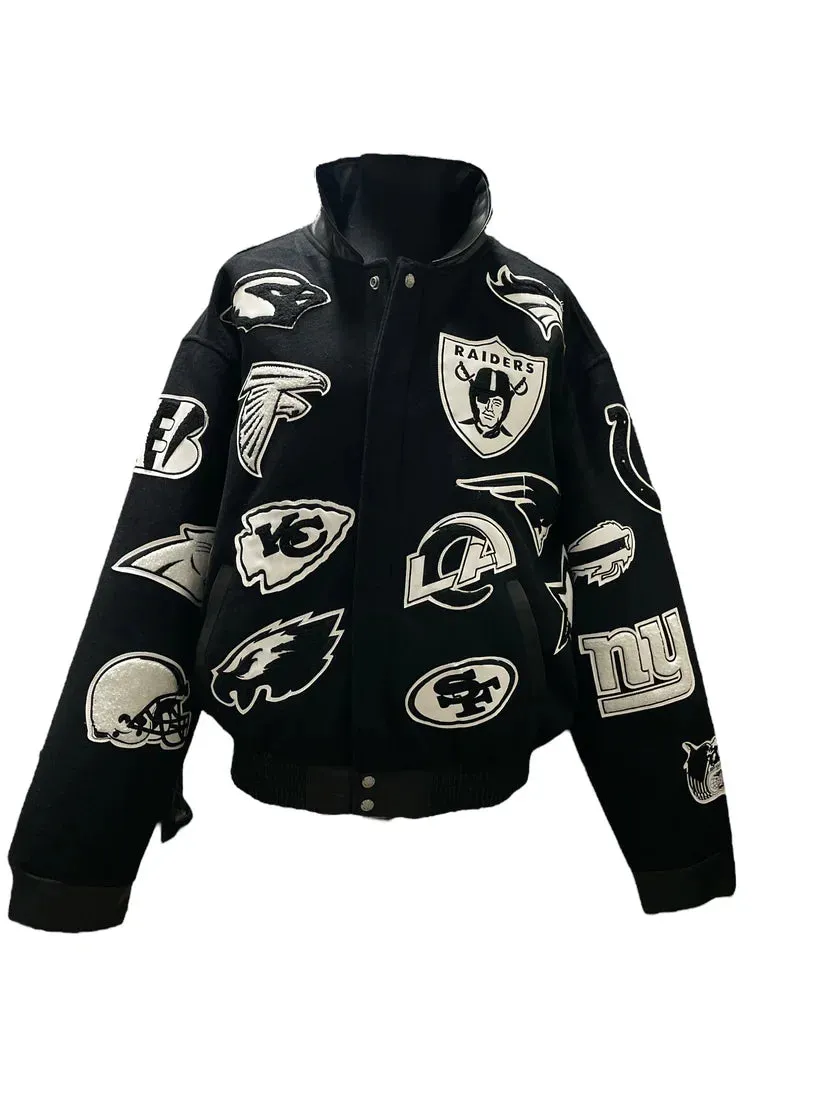 NFL Collage Bank Wool & Leather Jacket For Men and Women