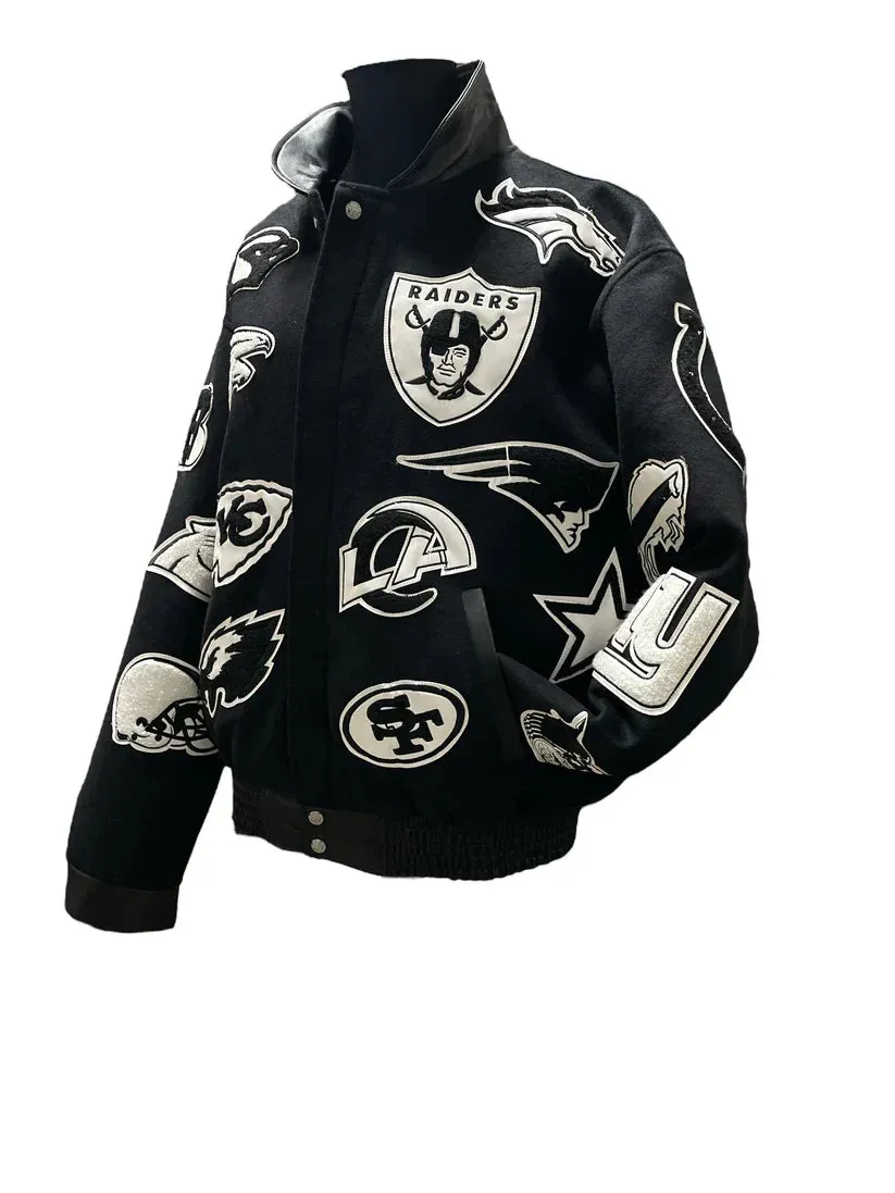 NFL Collage Bank Wool & Leather Jacket For Men and Women