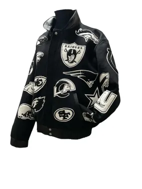 NFL Collage Bank Wool & Leather Jacket For Men and Women