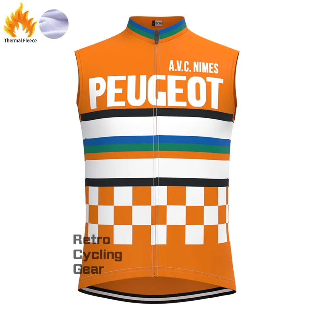 Orange PEUGEOT Fleece Retro Cycling Vest