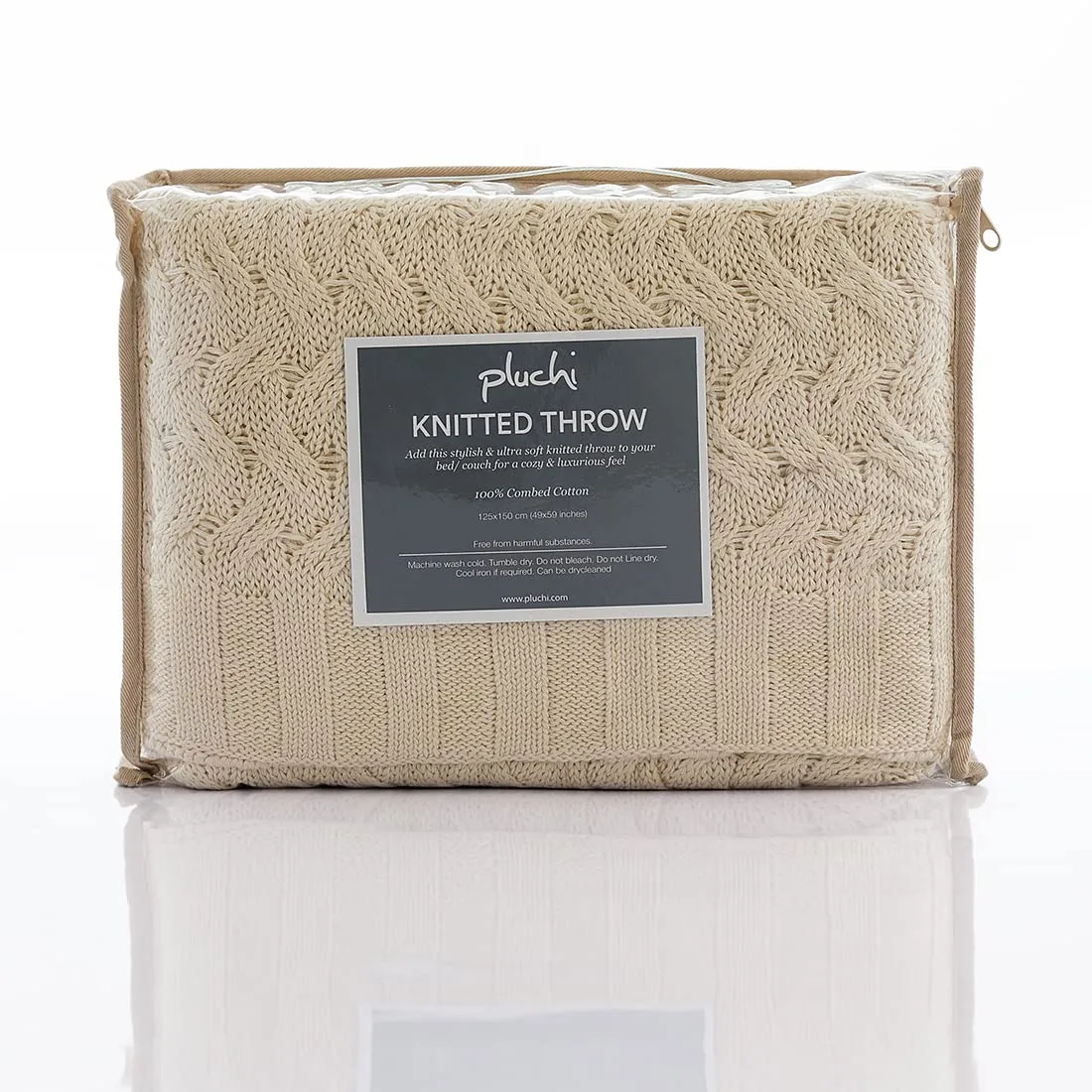 Pluchi Criss Cross Cotton Knitted All Season AC Throw Blanket in Natural Color ((125 cm x 150 cm))