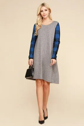Plus Gray with Blue Plaid Sweater Dress