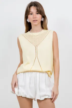 POINTELLE KNITTED SWEATER VEST - BABY YELLOW