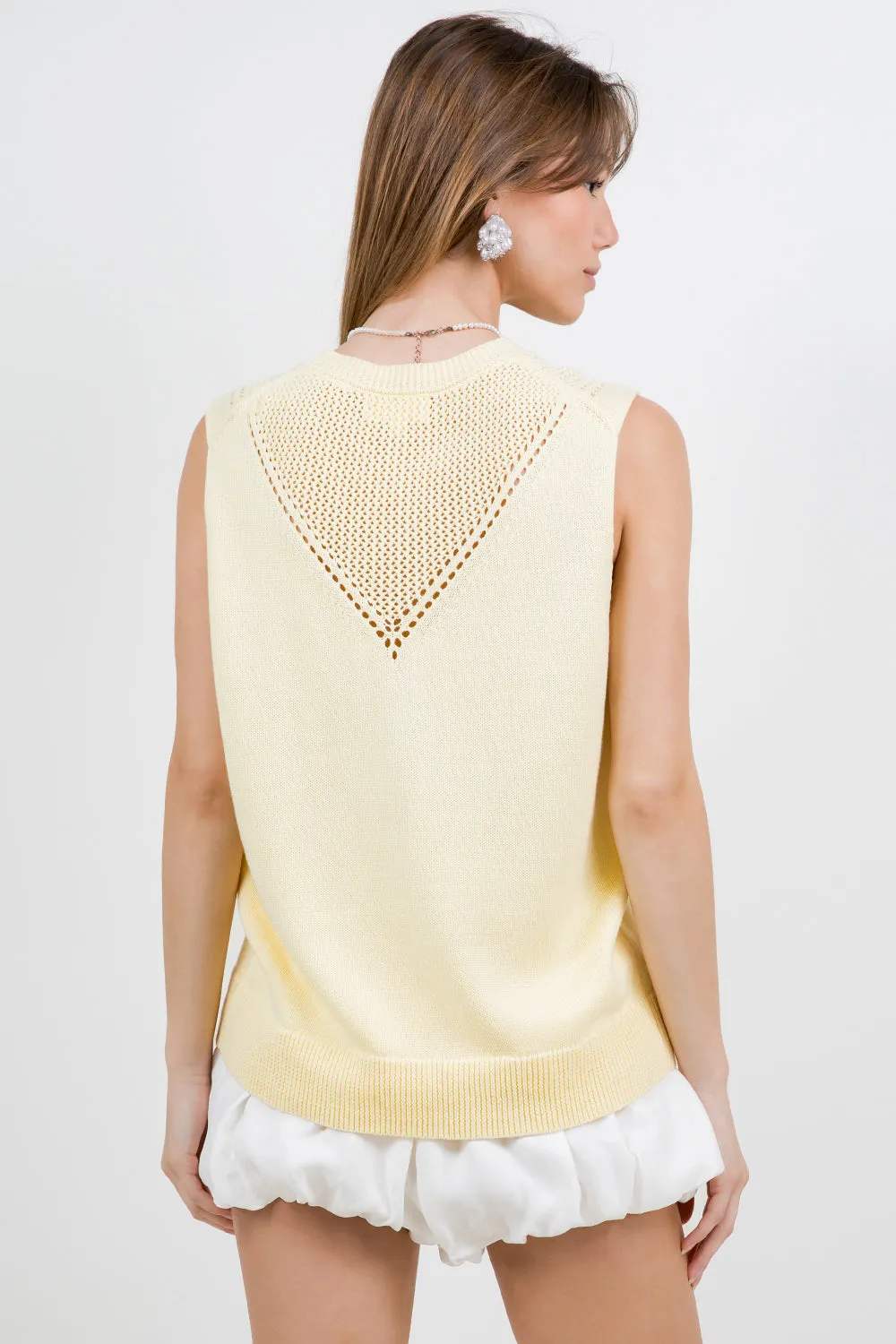 POINTELLE KNITTED SWEATER VEST - BABY YELLOW