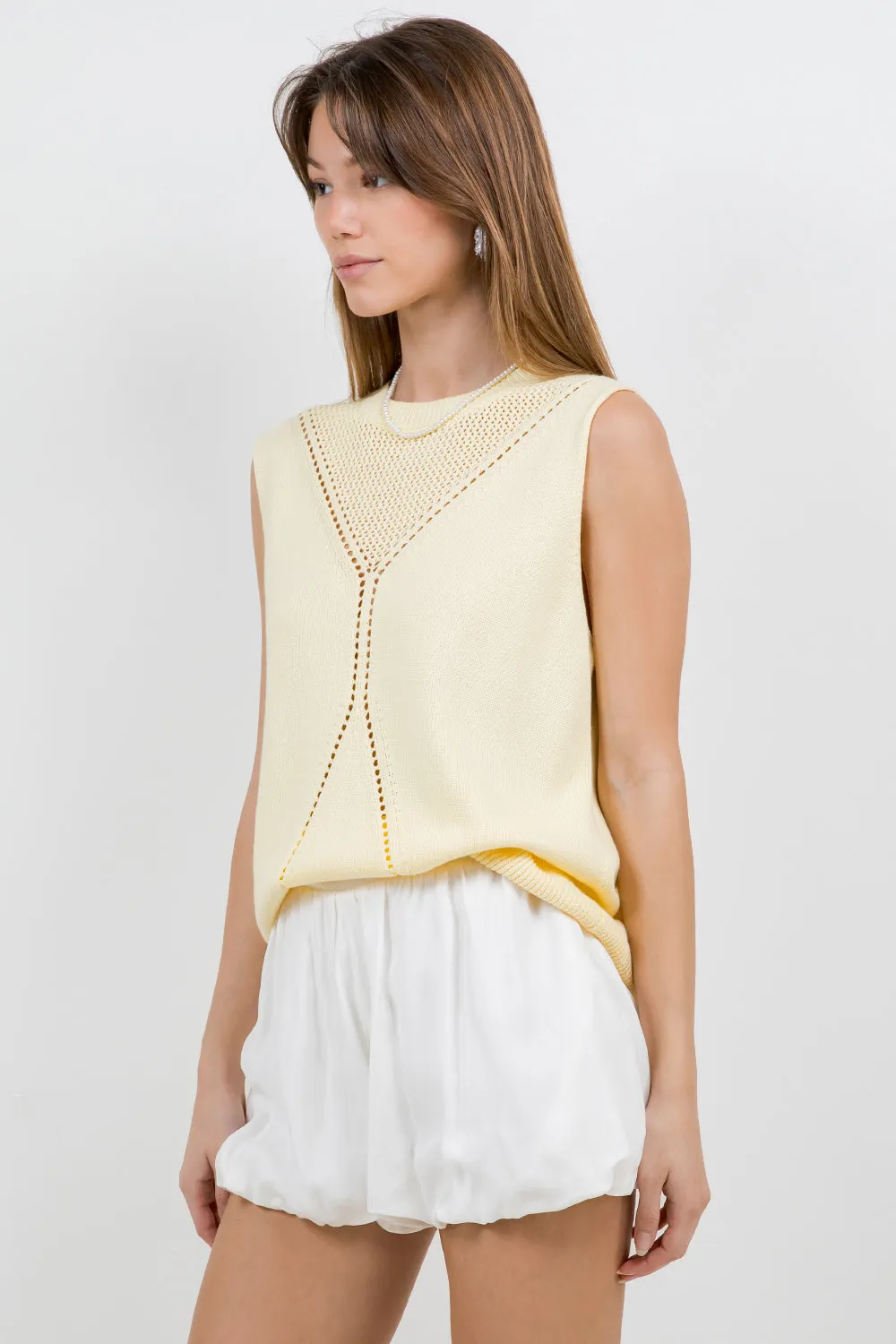 POINTELLE KNITTED SWEATER VEST - BABY YELLOW