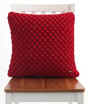 Popcorn Cotton Knitted Decorative Red Color With Gold Metallic Thread 18 x 18 Inches Cushion Cover