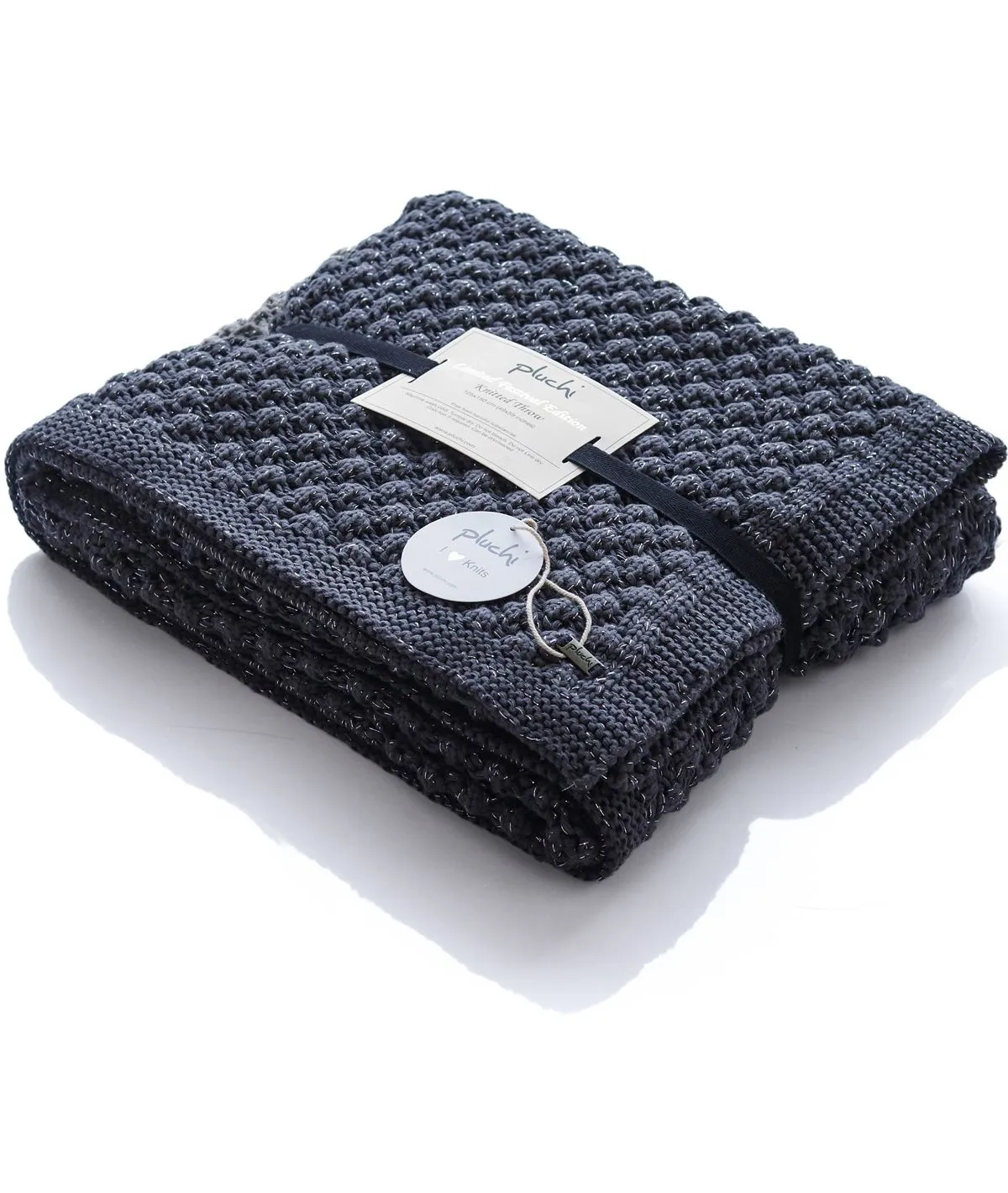 Popcorn Dark Grey with Silver Metallic Yarn 100% Cotton Knitted All Season AC Throw Blanket