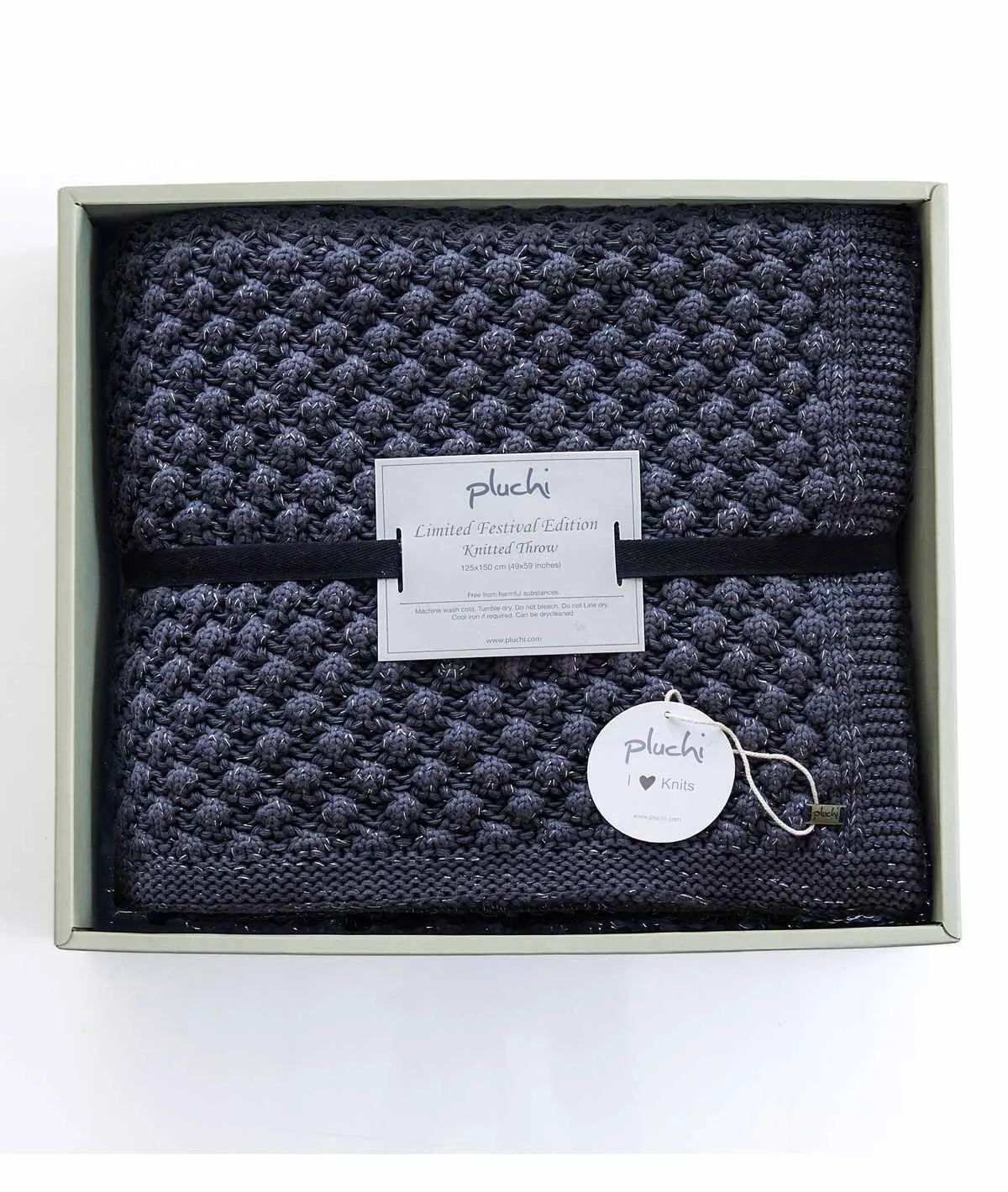 Popcorn Dark Grey with Silver Metallic Yarn 100% Cotton Knitted All Season AC Throw Blanket