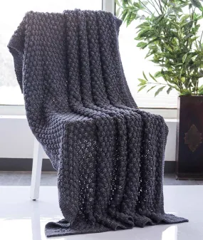Popcorn Dark Grey with Silver Metallic Yarn 100% Cotton Knitted All Season AC Throw Blanket
